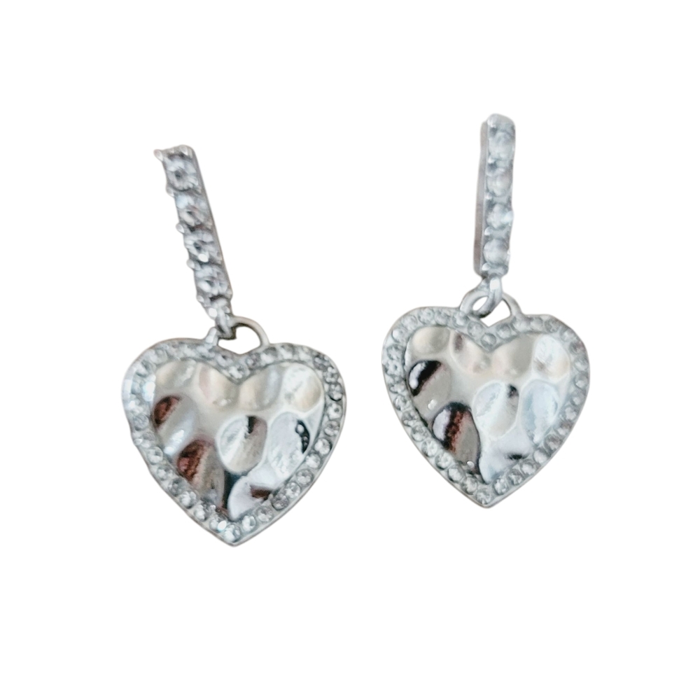 Silver Heart Drop Earrings